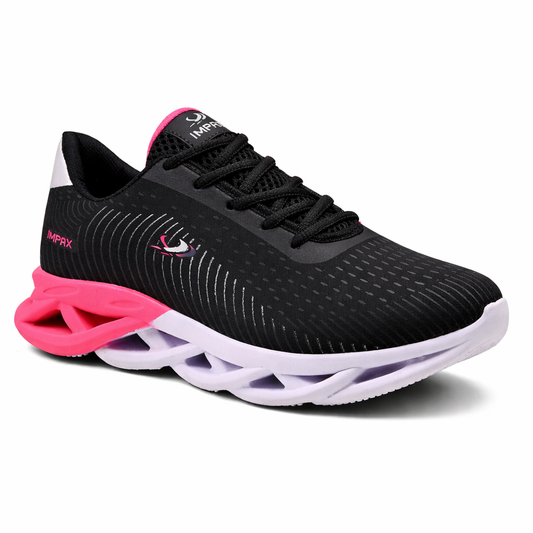 Tênis Feminino Impax Super Leve e Confortável | Ideal para Academia, Corrida e Dia a Dia Preto/Rosa