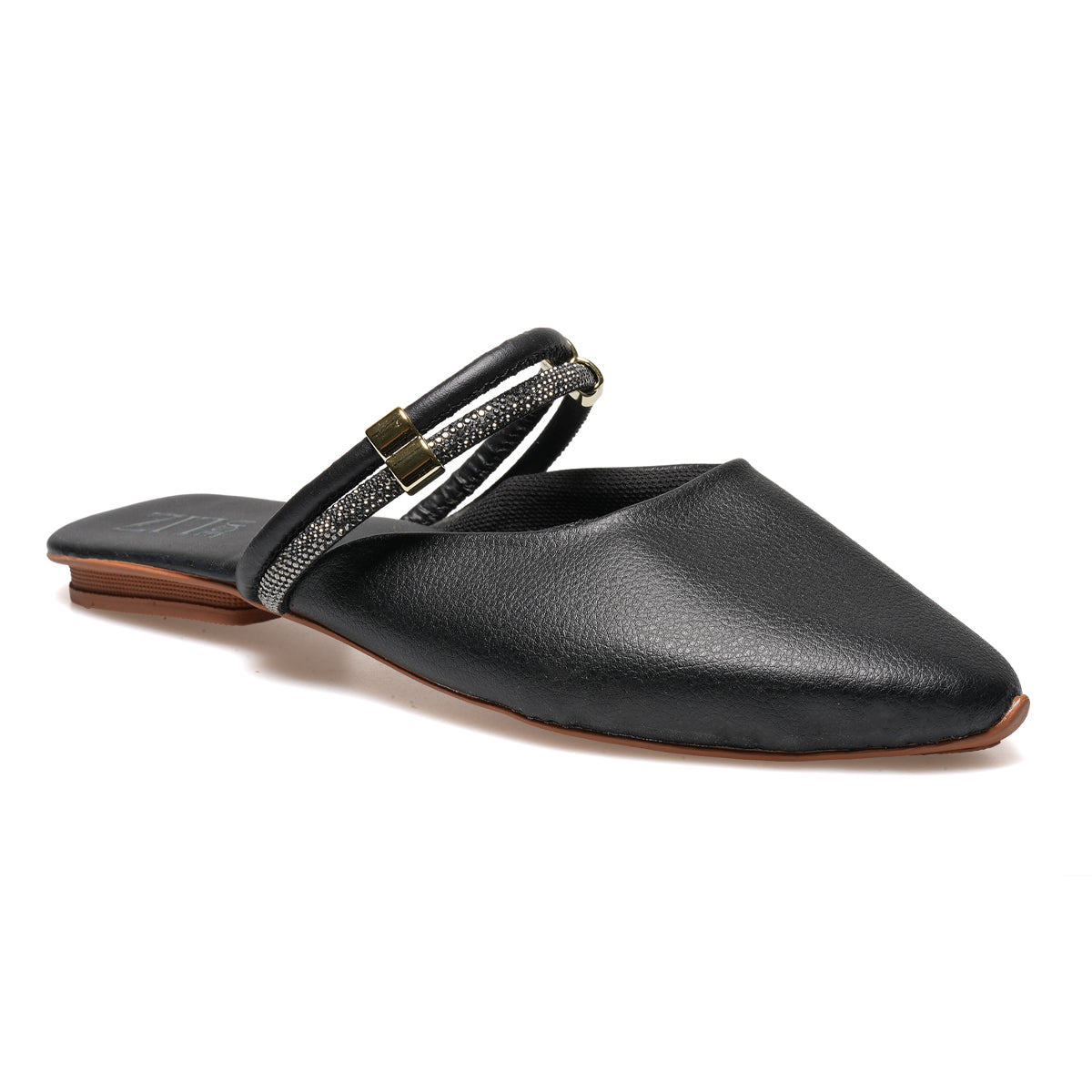Mule Feminino Bico Fino com Strass – Casual Elegante Confortável Caramelo