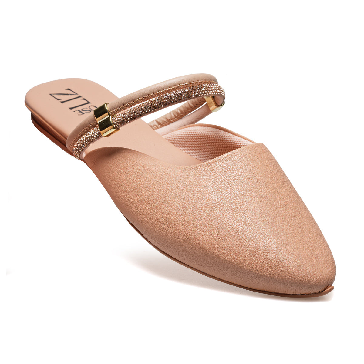 Mule Feminino Bico Fino com Strass – Casual Elegante Confortável Off-White
