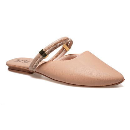 Mule Feminino Bico Fino com Strass – Casual Elegante Confortável Caramelo