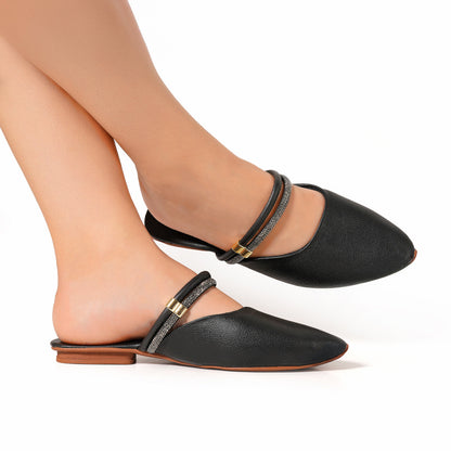 Mule Feminino Bico Fino com Strass – Casual Elegante Confortável Caramelo
