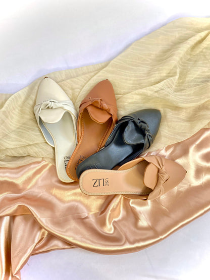 Mule Feminino Bico Fino com Laço – Casual Elegante Confortável Caramelo
