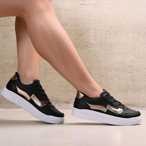 Tênis Casual Feminino Dayli – Conforto & Estilo para o Dia a Dia Preto/Dourado