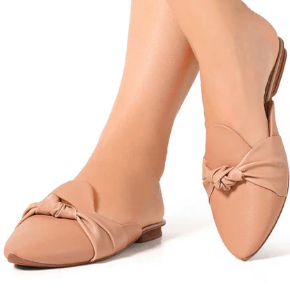 Mule Feminino Bico Fino com Laço – Casual Elegante Confortável Caramelo