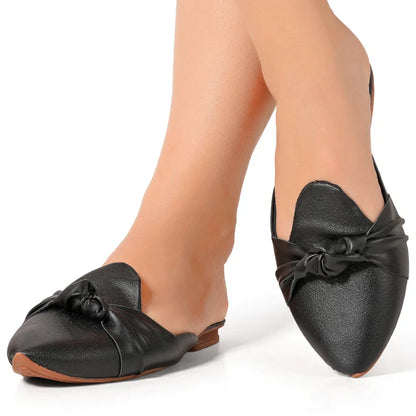 Mule Feminino Bico Fino com Laço – Casual Elegante Confortável Preto