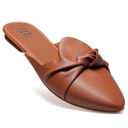 Mule Feminino Bico Fino com Laço – Casual Elegante Confortável Caramelo