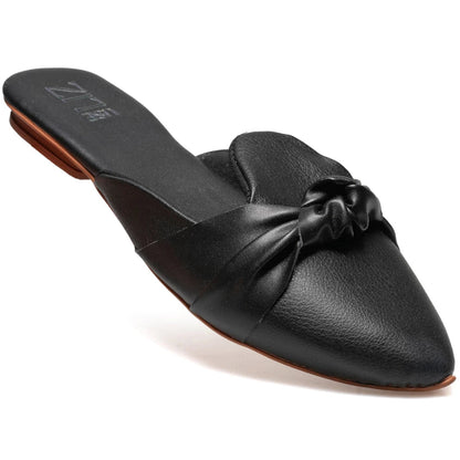 Mule Feminino Bico Fino com Laço – Casual Elegante Confortável Bege