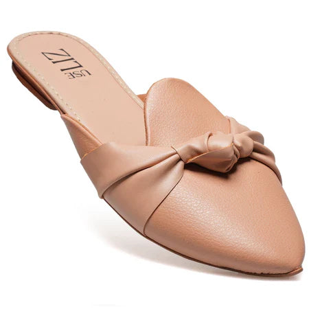 Mule Feminino Bico Fino com Laço – Casual Elegante Confortável Bege