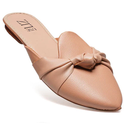Mule Feminino Bico Fino com Laço – Casual Elegante Confortável Bege